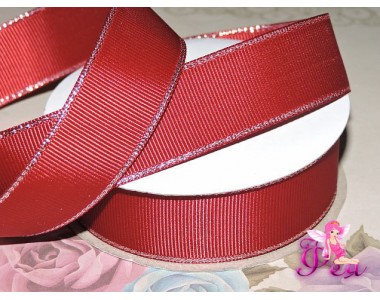 Репсовая лента 25 мм с люрексом серебро Premium, цв.  бордовый - 1м