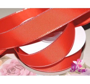 Репсовая лента 25 мм с люрексом серебро Premium, цв.  красный - 1м