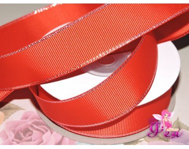 Репсовая лента 25 мм с люрексом серебро Premium, цв.  красный - 1м