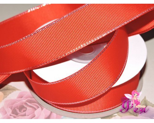 Репсовая лента 25 мм с люрексом серебро Premium, цв.  красный - 1м