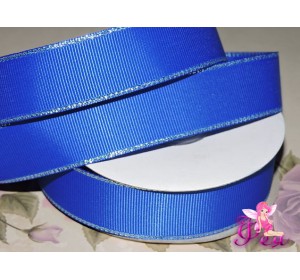 Репсовая лента 25 мм с люрексом серебро Premium, цв.  синий - 1м
