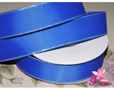 Репсовая лента 25 мм с люрексом серебро Premium, цв.  синий - 1м