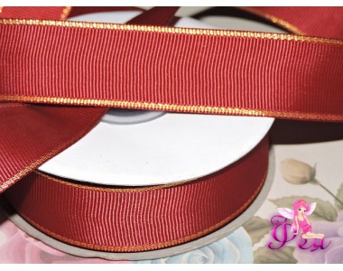 Репсовая лента 25 мм с люрексом золото Premium, цв.  бордовый  - 1м