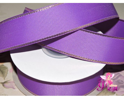 Репсовая лента 25 мм с люрексом золото Premium, цв. фиолетовый - 1м