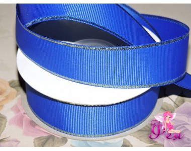 Репсовая лента 25 мм с люрексом золото Premium, цв. синий - 1м