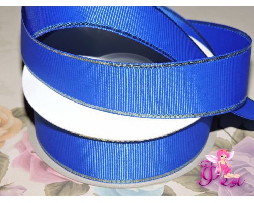 Репсовая лента 25 мм с люрексом золото Premium, цв. синий - 1м