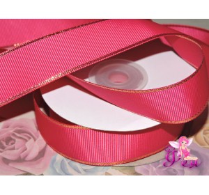 Репсовая лента 25 мм с люрексом золото Premium, цв.  фукси - 1м