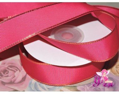 Репсовая лента 25 мм с люрексом золото Premium, цв.  фукси - 1м