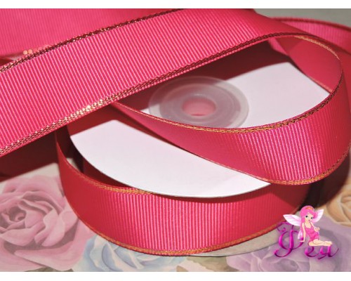 Репсовая лента 25 мм с люрексом золото Premium, цв.  фукси - 1м