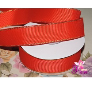 Репсовая лента 25 мм с люрексом золото Premium, цв.  красный - 1м