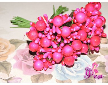 Букетики тычинок "зелень аралии" , цв.  фукси из 12 шт.