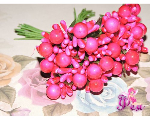 Букетики тычинок "зелень аралии" , цв.  фукси из 12 шт.