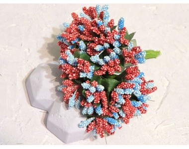 Букетик тычинок из 12 шт, цв. бордово-голубые - 1 букетик.