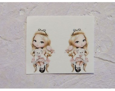 Термонаклейка "Девочка с котиком" высота - 2.0 см, ширина - 1,5 см (пара)