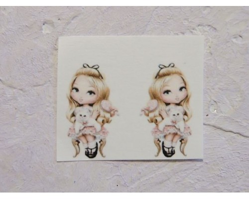 Термонаклейка "Девочка с котиком" высота - 2.0 см, ширина - 1,5 см (пара)