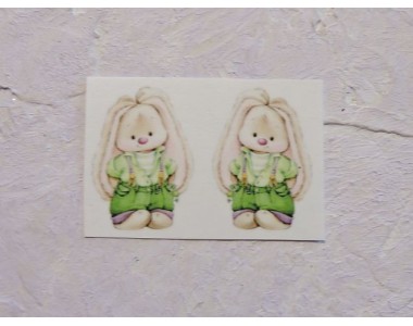 Термонаклейка "Зайка с зеленых штанишках" высота - 2.5 см, ширина - 1,5 см (пара)