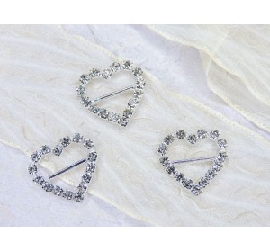 Пряжка со стразами "Сердечко", металл, цв. серебро - 1 шт.