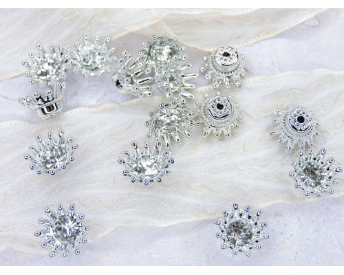 Кабошон флоризель пластик 14 мм, цв. серебро - 1 шт.