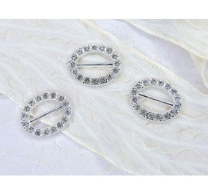 Пряжка со стразами "Овал" металл, цв. серебро - 1 шт.