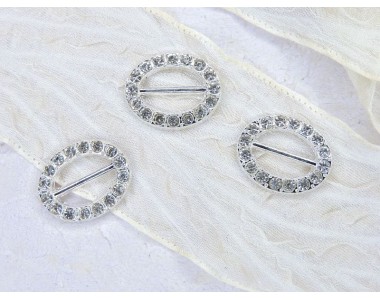 Пряжка со стразами "Овал" металл, цв. серебро - 1 шт.