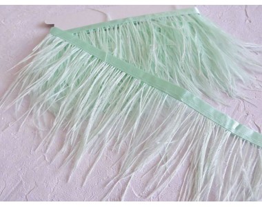 Перья страуса на ленте, цв. светло-аквамариновый - отрез 25 см