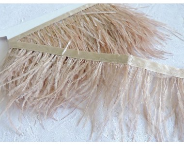 Перья страуса на ленте, цв. темно-бежевый  - отрез 25 см