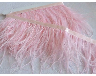 Перья страуса на ленте, цв. розовый  - отрез 25 см