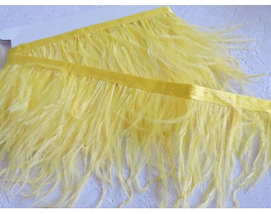 Перья страуса на ленте, цв. желтый  - отрез 25 см