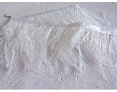 Перья страуса на ленте, цв. белый - отрез 25 см