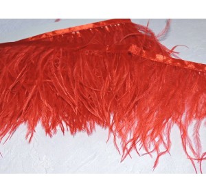 Перья страуса на ленте, цв. красный - отрез 25 см