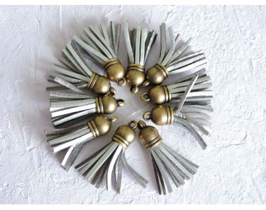 Кисточка замшевая с бронзовым  колпачком 3,8 см, цв. серебро - 1 шт.