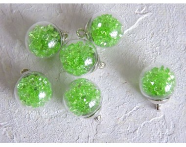 Подвеска шарик с наполнителем "Стразы", цв. салатовый - 1 шт.