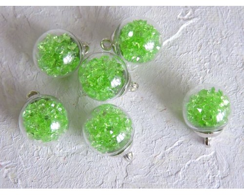 Подвеска шарик с наполнителем "Стразы", цв. салатовый - 1 шт.