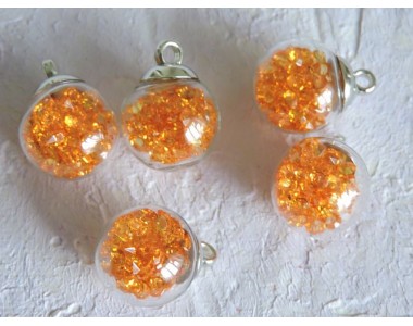Подвеска шарик с наполнителем "Стразы", цв. оранжевый - 1 шт.