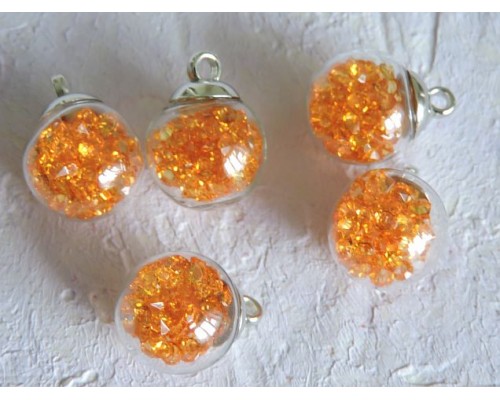 Подвеска шарик с наполнителем "Стразы", цв. оранжевый - 1 шт.