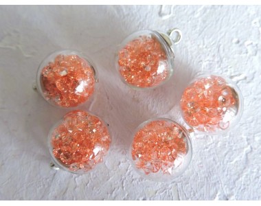 Подвеска шарик с наполнителем "Стразы", цв. персиковый - 1 шт.