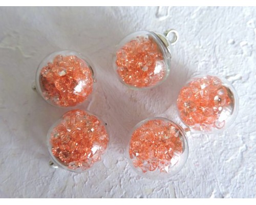 Подвеска шарик с наполнителем "Стразы", цв. персиковый - 1 шт.