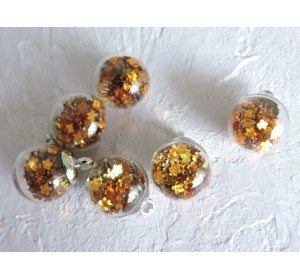 Подвеска шарик с наполнителем "Цветочек", цв. золото - 1 шт.