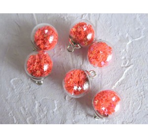 Подвеска шарик с наполнителем "Звездочка", цв. коралловый - 1 шт.