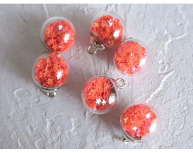 Подвеска шарик с наполнителем "Звездочка", цв. коралловый - 1 шт.