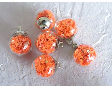 Подвеска шарик с наполнителем "Звездочка", цв. ярко-оранжевый - 1 шт.