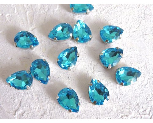 Стразы пришивные 14 мм "Капелька", цв. голубой  - 1 шт.