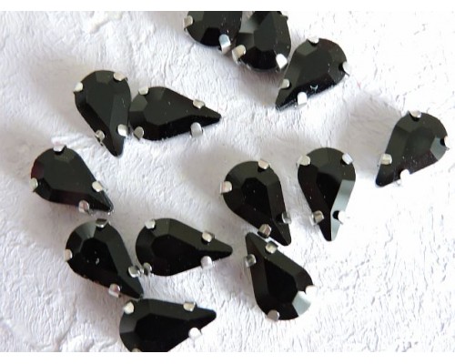 Стразы пришивные 13 мм "Капелька", цв. черный  - 1 шт.