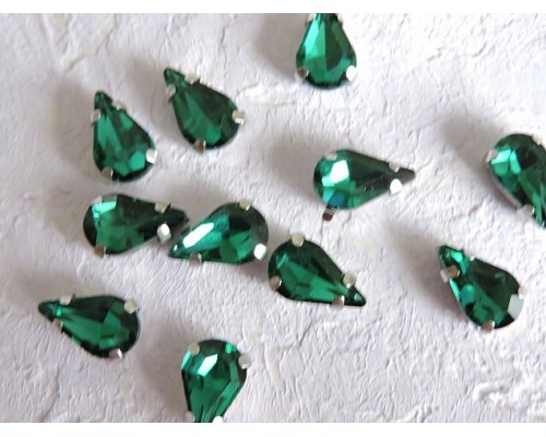 Стразы пришивные 13 мм "Капелька", цв. изумрудный  - 1 шт.