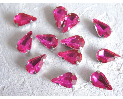 Стразы пришивные 13 мм "Капелька", цв. фукси - 1 шт.