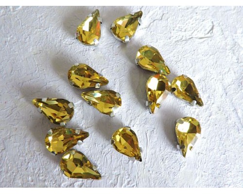 Стразы пришивные 12 мм "Капелька", цв. золото - 1 шт.