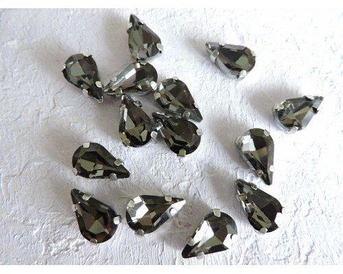 Стразы пришивные 12 мм "Капелька", цв. графитовый - 1 шт.