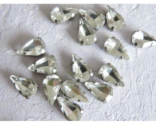 Стразы пришивные 13 мм "Капелька", цв. серебро - 1 шт.