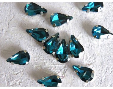 Стразы пришивные 12 мм "Капелька", цв. темно-бирюзовый - 1 шт.