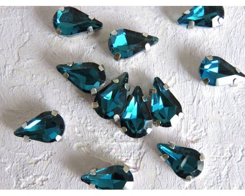 Стразы пришивные 12 мм "Капелька", цв. темно-бирюзовый - 1 шт.